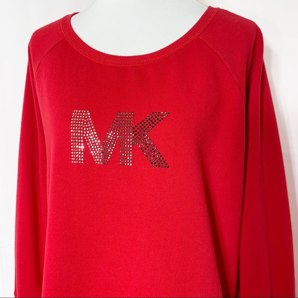 SOLD-Michael Kors Bling Studded Embellished Logo Red Pullover Sweatshirt - Picture 2 of 8